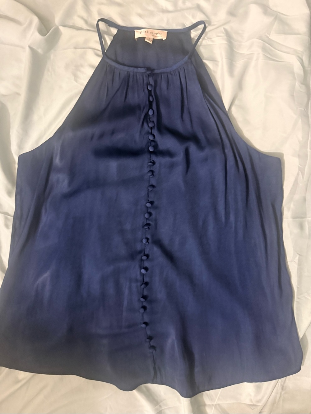 Philosophy Navy Silk Halter Button-Front Camisole